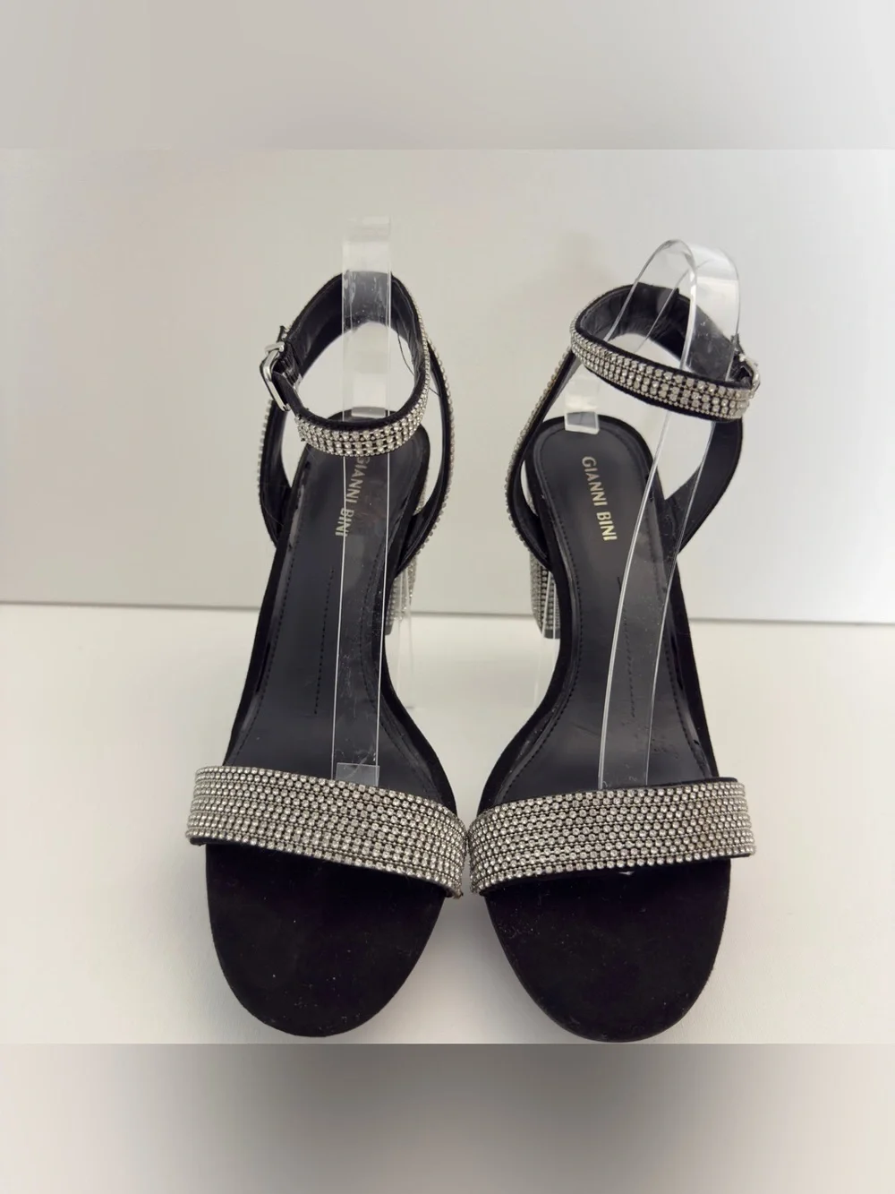Gianni Bini “Dericka” Rhinestone Ankle Strap Block Heel Sandals Black Size 10M